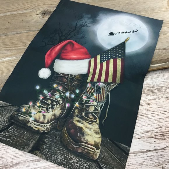 Christmas Military Boots Garden Flag - Honoring Heroes with Santa's Blessings - Picture 7 of 7